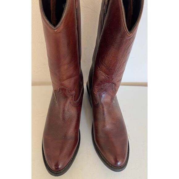 Men’s Cowboy Boots Leather Size 11EE
Dark Brown Red Side Loops Low Heel - Picture 2 of 13